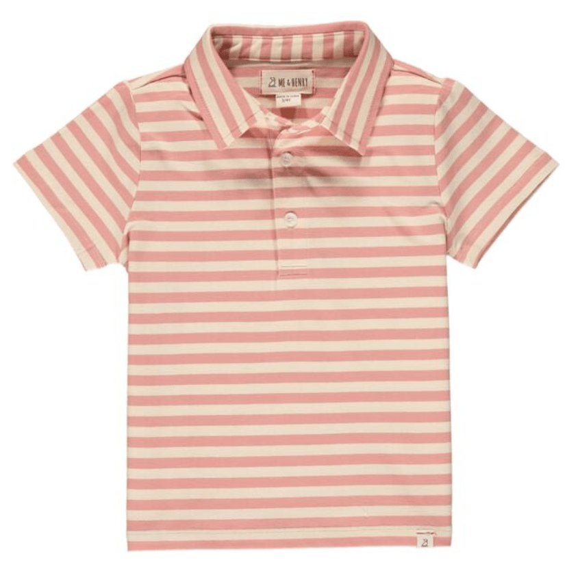 Boys Coral + Cream Stripped Flagstaff Polo Shirt - Blissfully Lavender BoutiqueMe & Henry