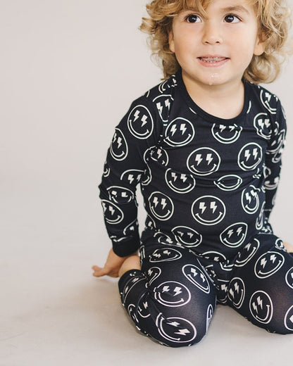 Boys Electric Smiley Bamboo Two Piece Pajama Set - Blissfully Lavender BoutiqueLUCKY PANDA KIDS