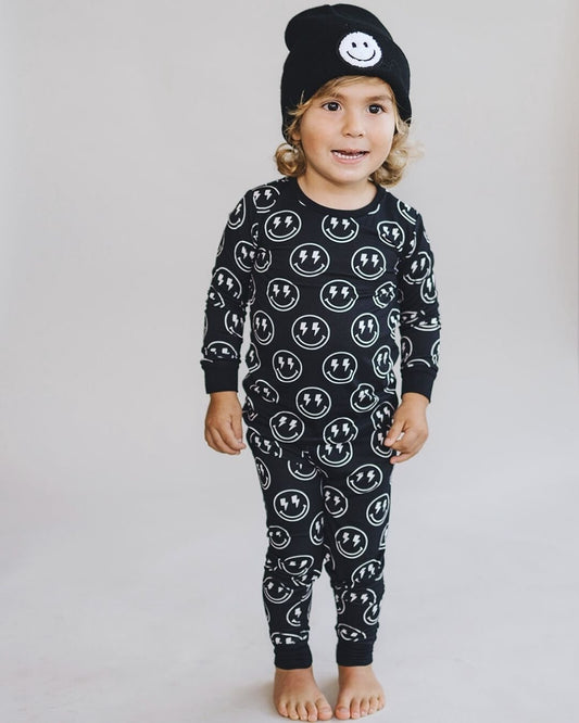 Boys Electric Smiley Bamboo Two Piece Pajama Set - Blissfully Lavender BoutiqueLUCKY PANDA KIDS