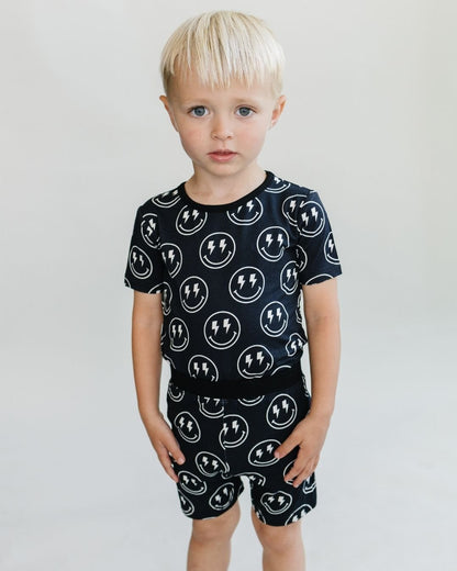 Boys Electric Smiley Bamboo Two Piece Pajama Shorts Set - Blissfully Lavender BoutiqueLUCKY PANDA KIDS