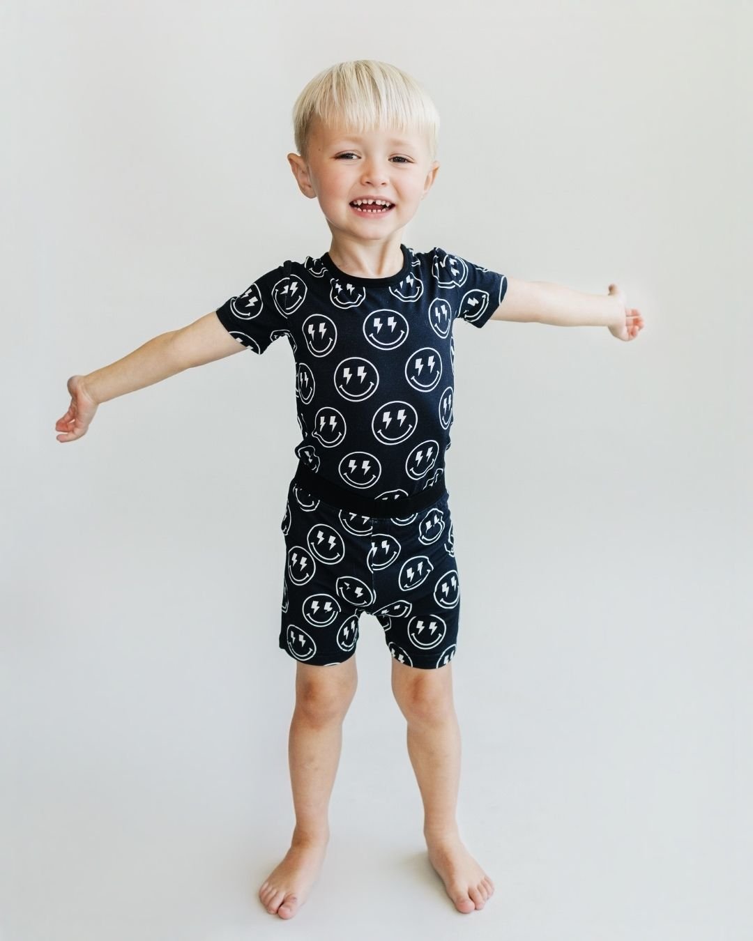 Boys Electric Smiley Bamboo Two Piece Pajama Shorts Set - Blissfully Lavender BoutiqueLUCKY PANDA KIDS