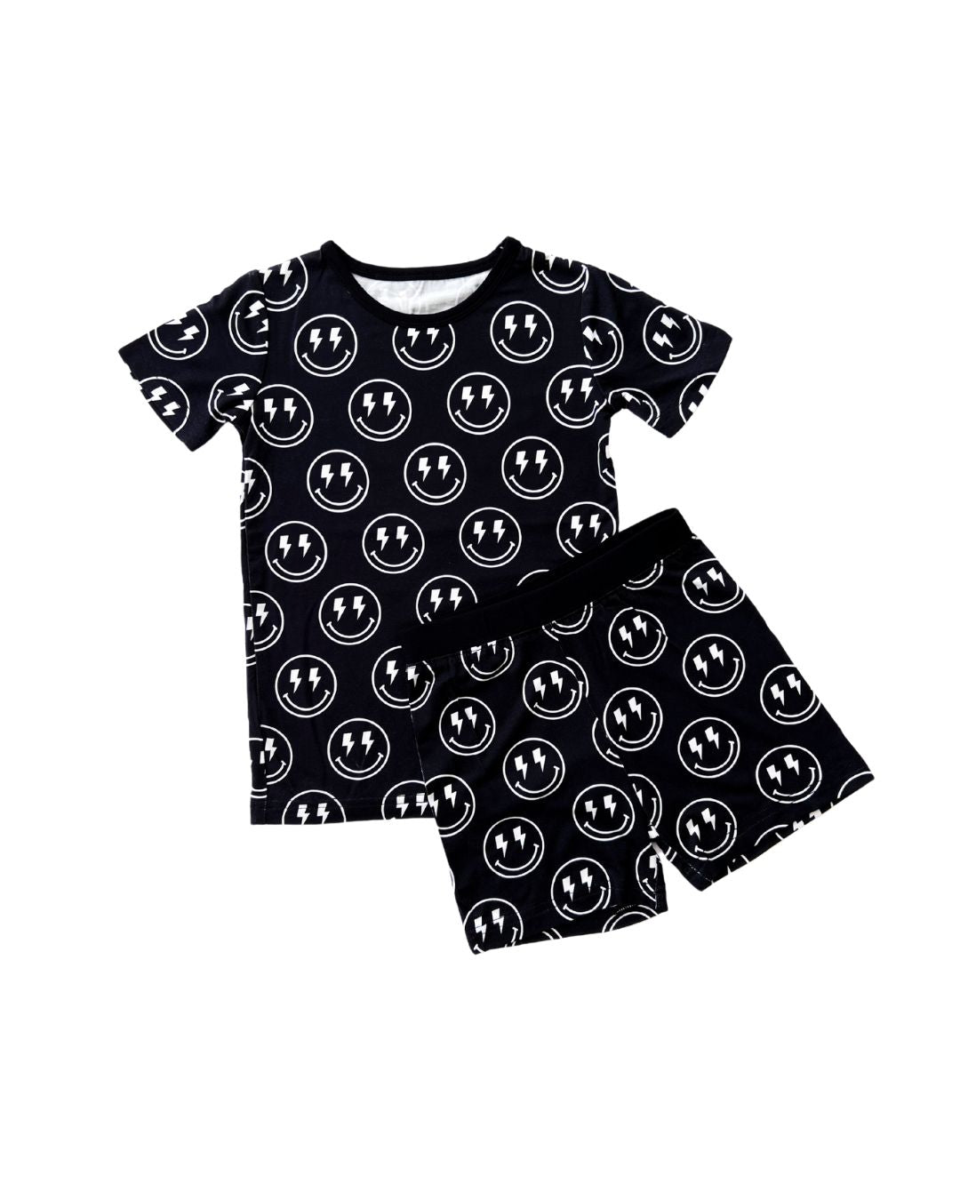 Boys Electric Smiley Bamboo Two Piece Pajama Shorts Set - Blissfully Lavender BoutiqueLUCKY PANDA KIDS