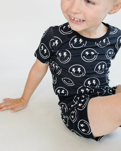 Boys Electric Smiley Bamboo Two Piece Pajama Shorts Set - Blissfully Lavender BoutiqueLUCKY PANDA KIDS