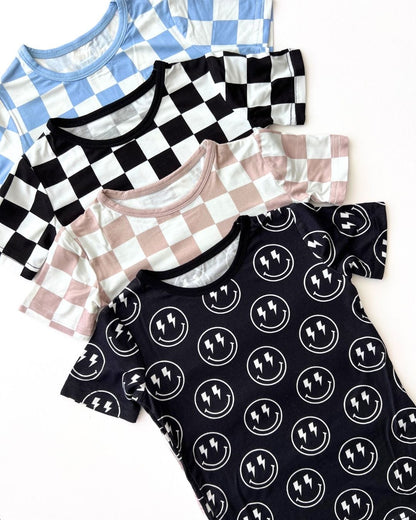 Boys Electric Smiley Bamboo Two Piece Pajama Shorts Set - Blissfully Lavender BoutiqueLUCKY PANDA KIDS