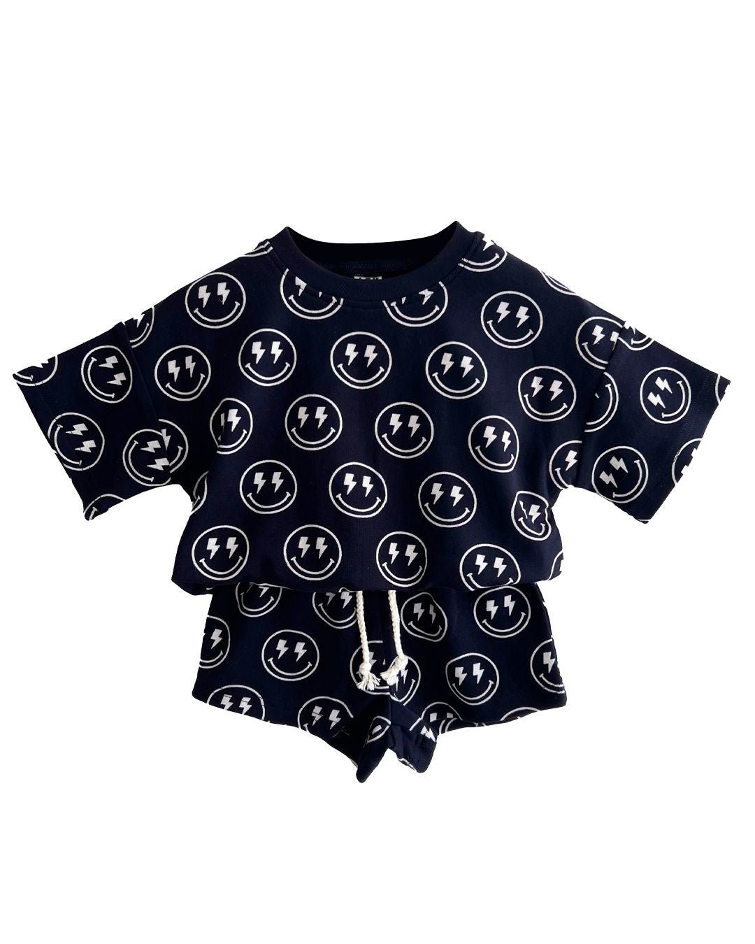 Boys Electric Smiley Shorts Set - Blissfully Lavender BoutiqueLUCKY PANDA KIDS