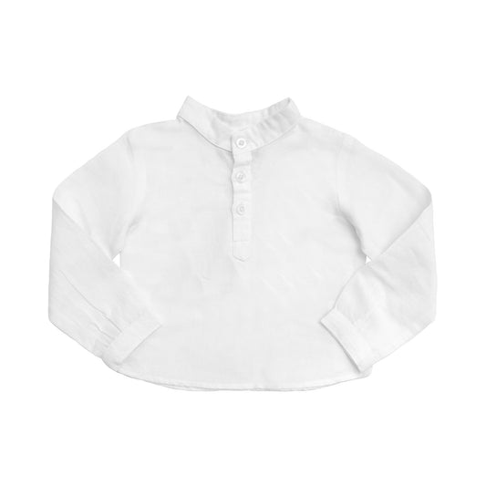 Boys French Collar Shirt | White Linen - Blissfully Lavender BoutiqueLouelle.