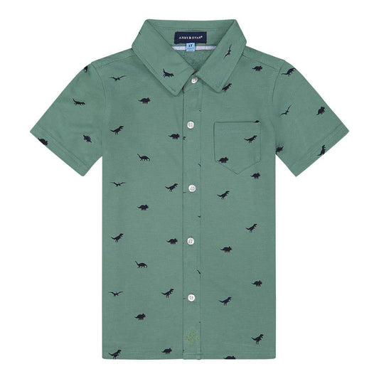 Boys Green + Dino Cotton Knit Button Down Shirt - Blissfully Lavender BoutiqueAndy & Evan