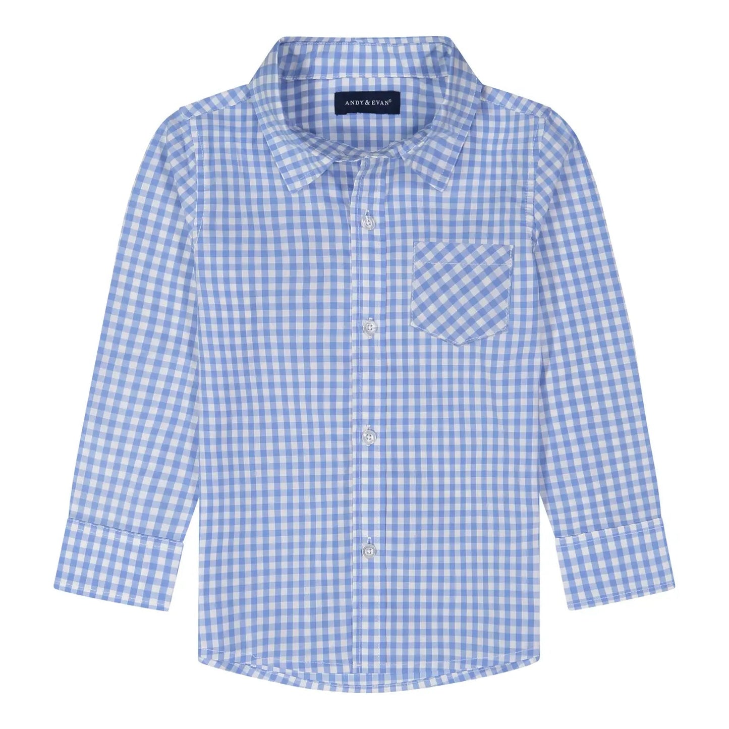 Boys Light Blue Gingham Button Down Shirt - Blissfully Lavender BoutiqueAndy & Evan