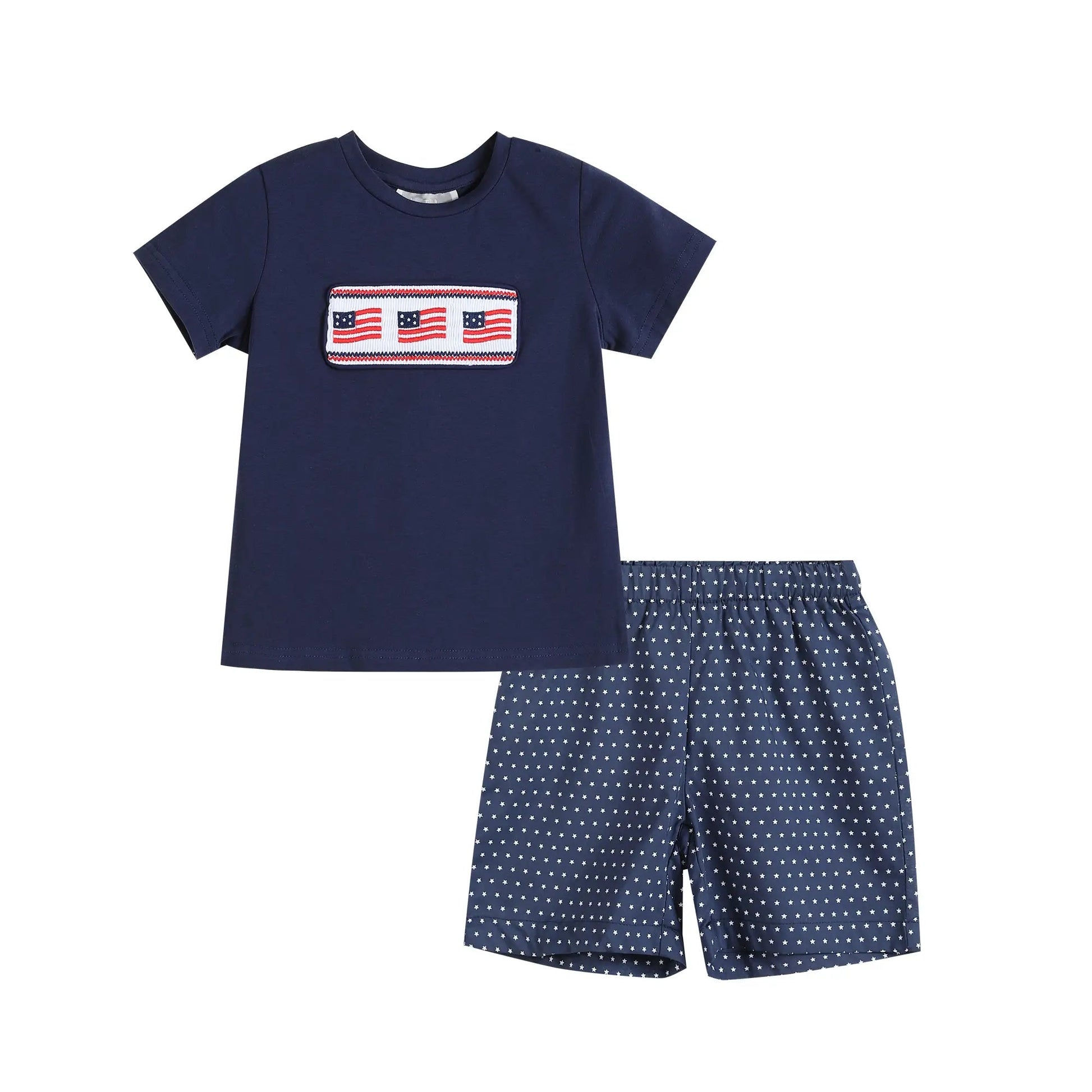 Boys Navy Americana Flag Smocked Tee and Star Shorts - Blissfully Lavender BoutiqueLil Cactus