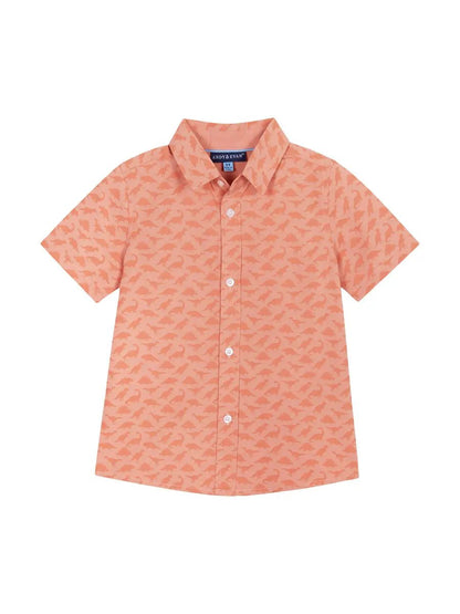 Boys Orange Dino Rayon Bamboo Buttondown Top - Blissfully Lavender BoutiqueAndy & Evan