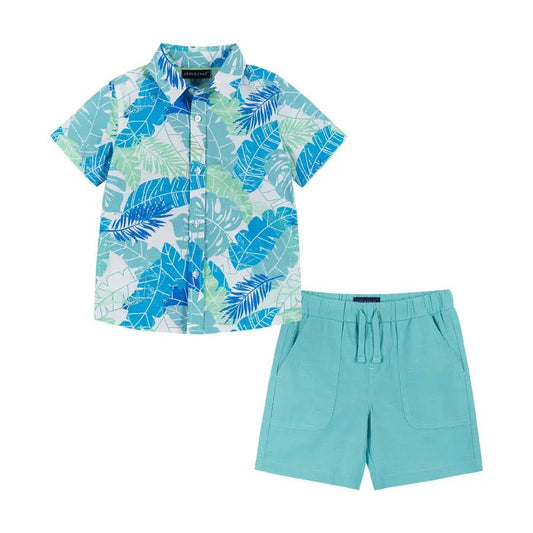 Boys Palm Leaves Buttondown Set - Blissfully Lavender Boutique Andy & Evan