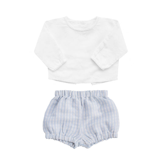 Boys White Shirt and Pale Blue Gingham Short Set - Blissfully Lavender BoutiqueLouelle.