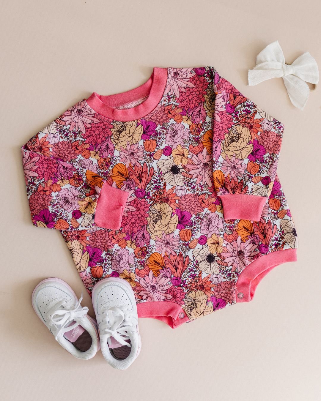 Baby Girl Pink Flowers Bubble Romper | Pink Flowers