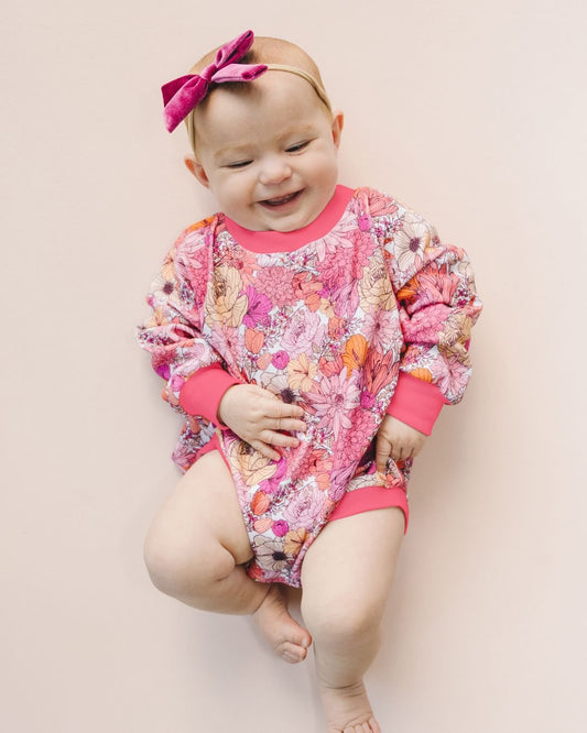 Baby Girl Pink Flowers Bubble Romper | Pink Flowers