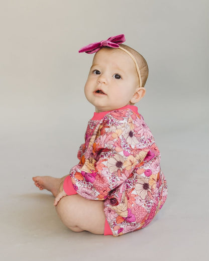 Baby Girl Pink Flowers Bubble Romper | Pink Flowers