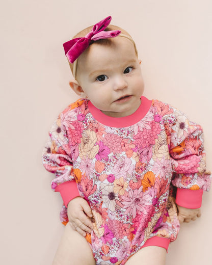 Baby Girl Pink Flowers Bubble Romper | Pink Flowers