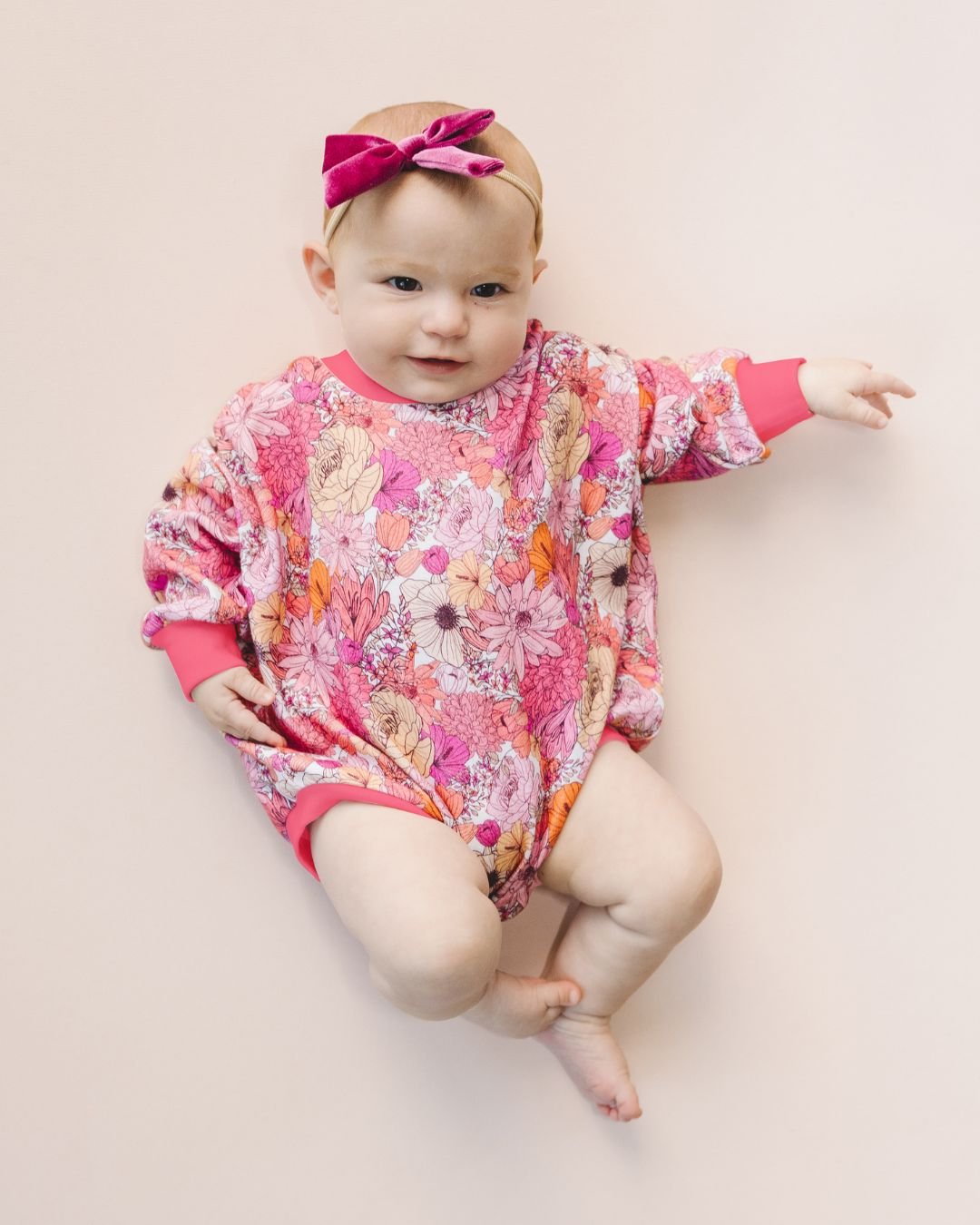 Baby Girl Pink Flowers Bubble Romper | Pink Flowers