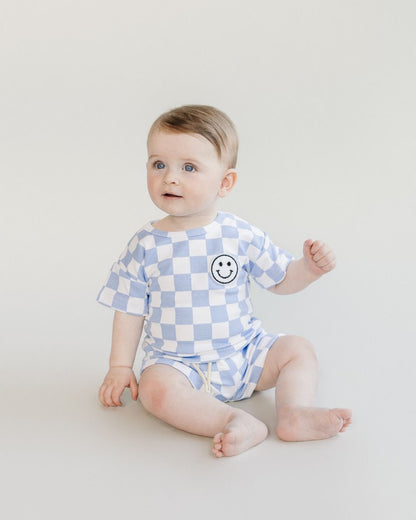 Blue Checkered Shorts Set