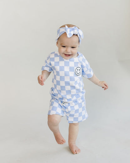 Blue Checkered Shorts Set