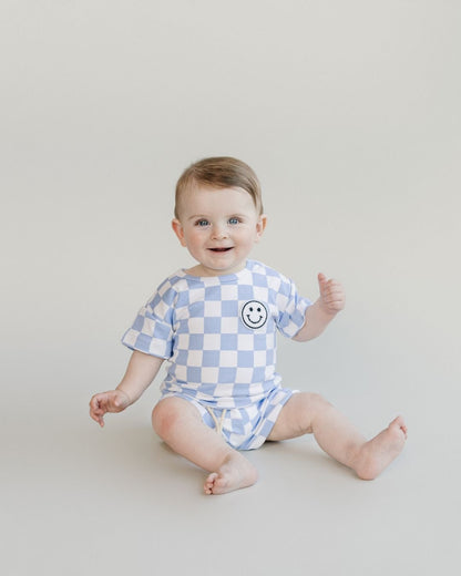 Blue Checkered Shorts Set