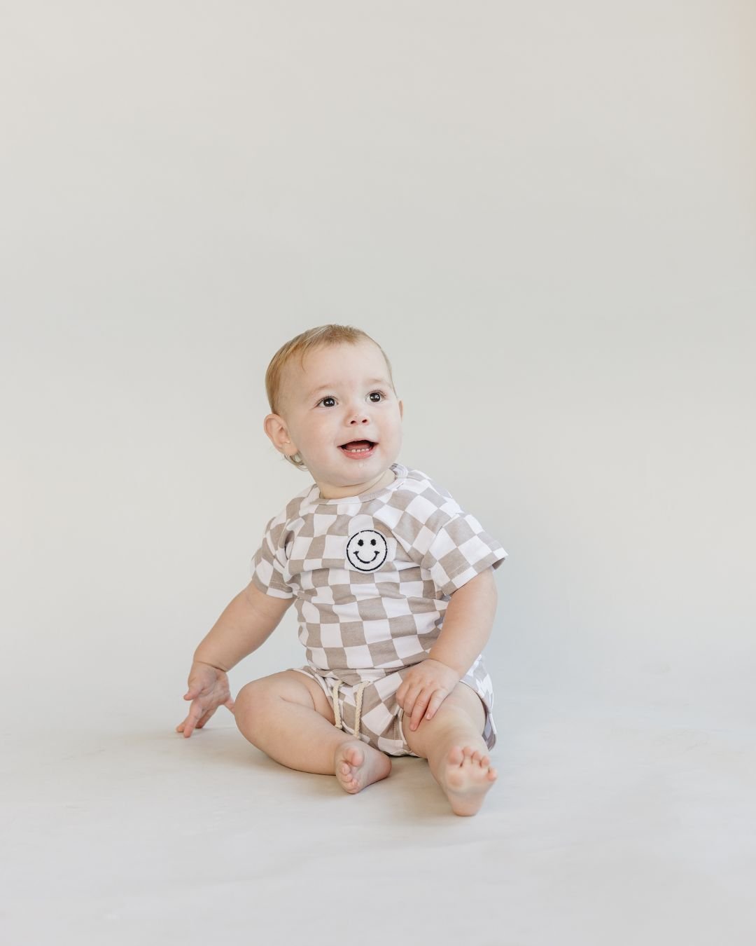 Smiley Latte Checkered Baby Shorts Set