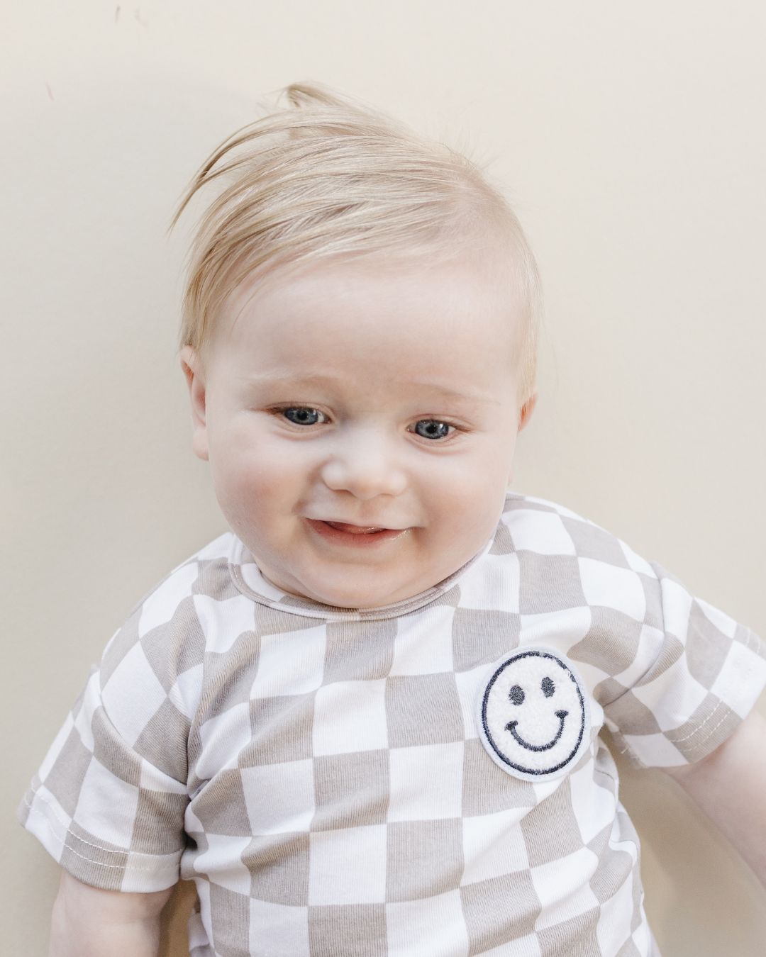 Smiley Latte Checkered Baby Shorts Set