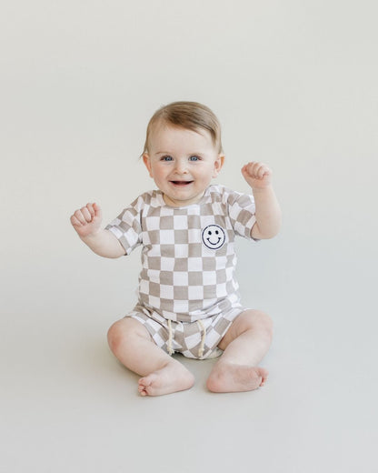 Smiley Latte Checkered Baby Shorts Set