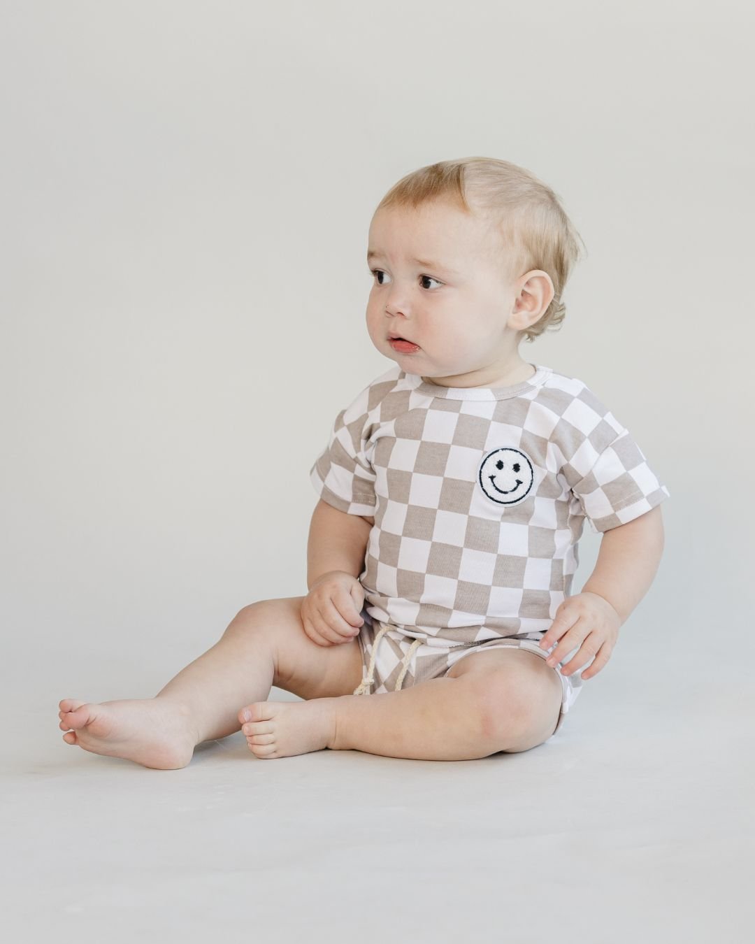 Smiley Latte Checkered Baby Shorts Set