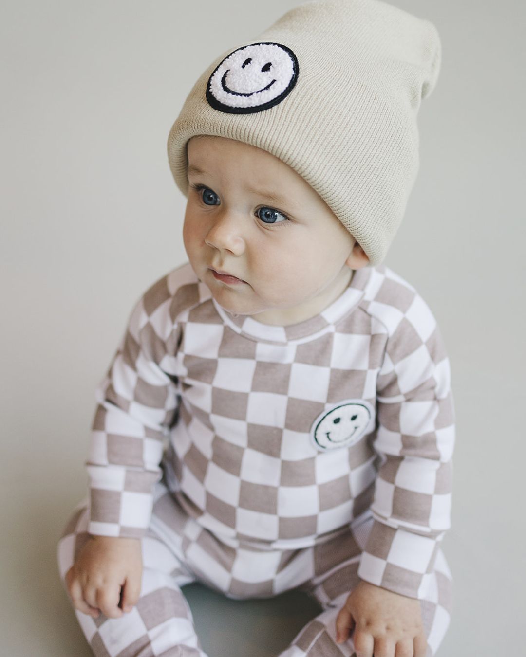 Latte Checkered Smiley Lounge Set