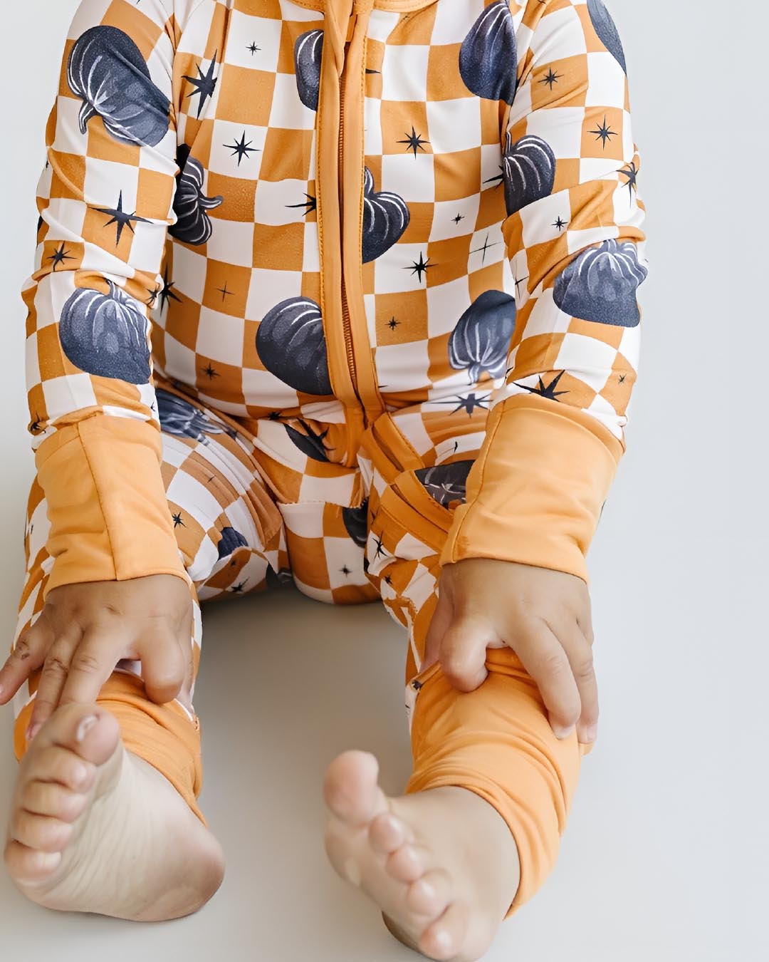 Baby Checkered Pumpkin Bamboo Zip Pajama Romper