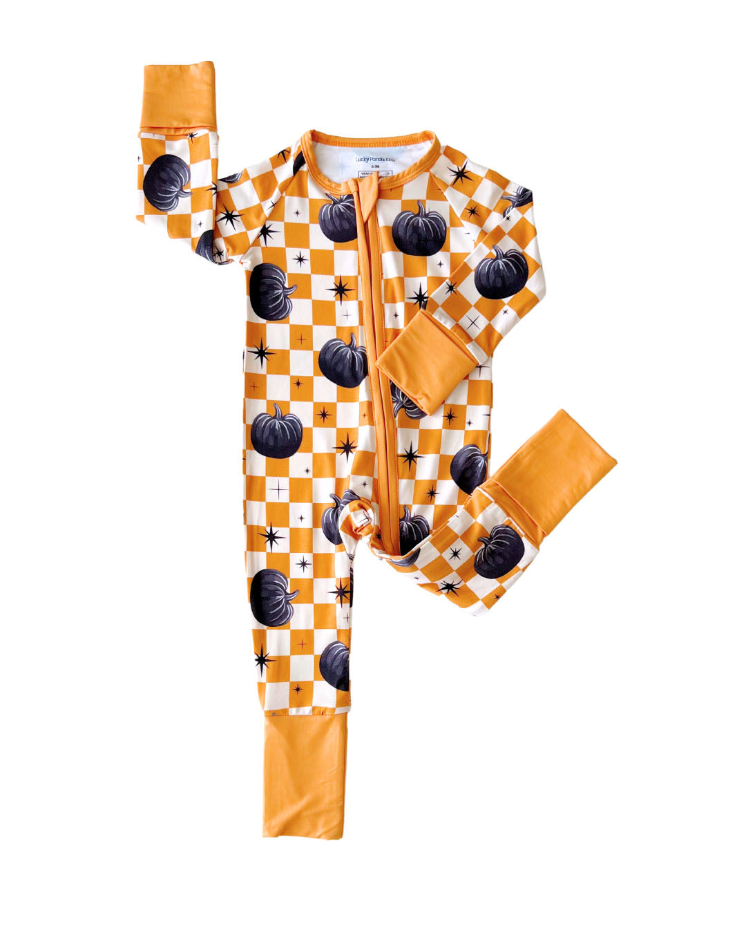 Baby Checkered Pumpkin Bamboo Zip Pajama Romper