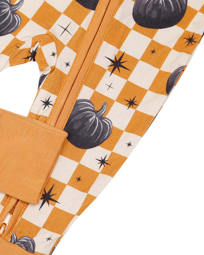 Baby Checkered Pumpkin Bamboo Zip Pajama Romper