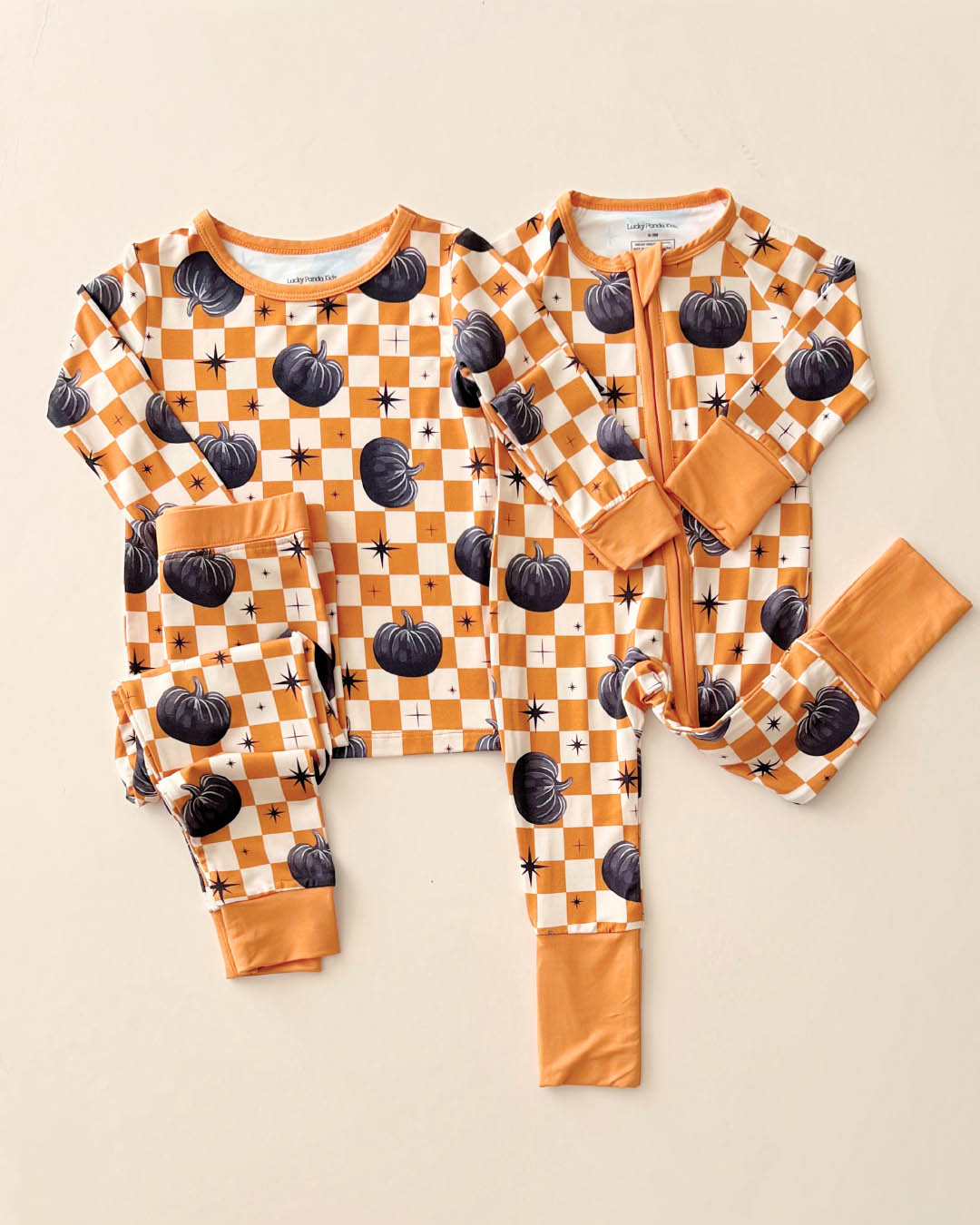 Baby Checkered Pumpkin Bamboo Zip Pajama Romper