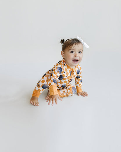 Baby Checkered Pumpkin Bamboo Zip Pajama Romper