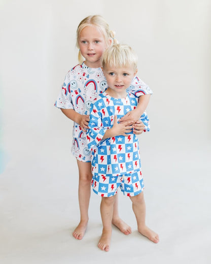 Checks & Star Shorts Set - Blissfully Lavender BoutiqueLUCKY PANDA KIDS