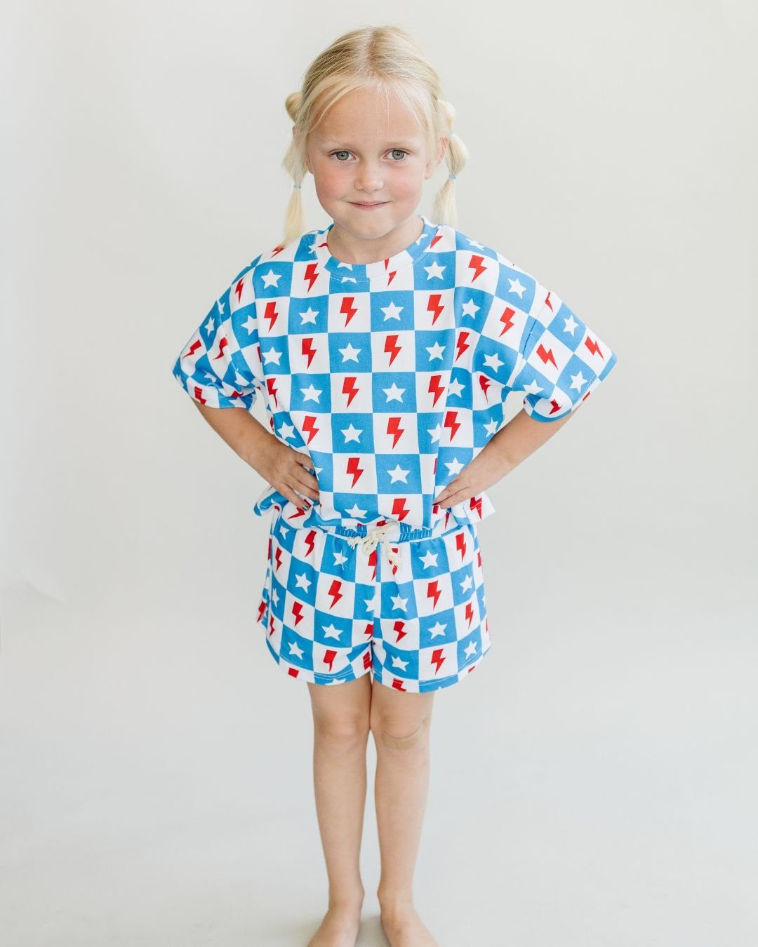 Checks & Star Shorts Set - Blissfully Lavender BoutiqueLUCKY PANDA KIDS