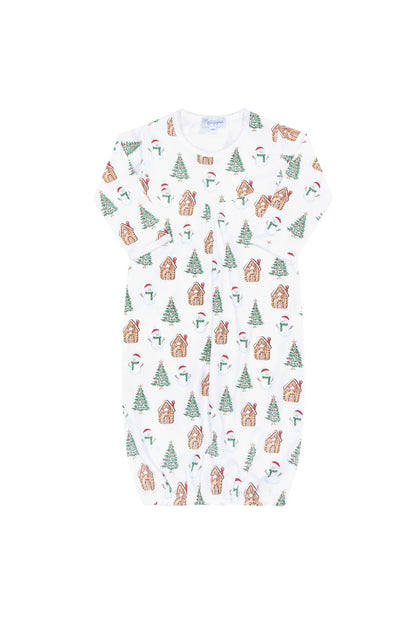 Festive Christmas Tree Smocked Pima Cotton Baby Gown for the holiday season - front side