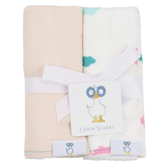 Clouds and Peach Muslin & Terry Burp Cloth - 2 Pack - Blissfully Lavender BoutiqueGoosewaddle® | Newborn Baby Blankets Toys Teethers Bibs & More