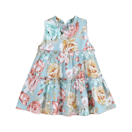 Girls Floral Print Ruffle Tiered Dress