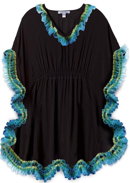 Girls Black Poncho with Anemone Inspired Fringe Cover - up - Blissfully Lavender BoutiqueStella Cove