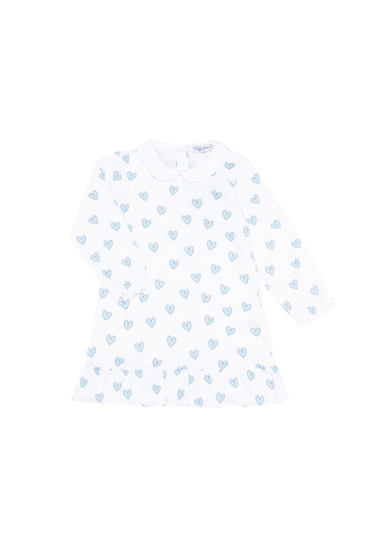 Girls Blue Heart Print Long Sleeve Playtime Dress - Blissfully Lavender BoutiqueNella Pima