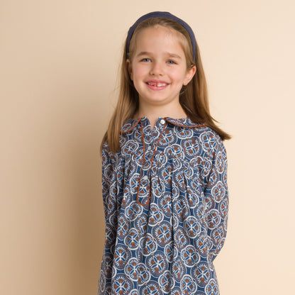 Girls Blue Mosaic Amelia Collar Dress - Blissfully Lavender BoutiqueBeet World