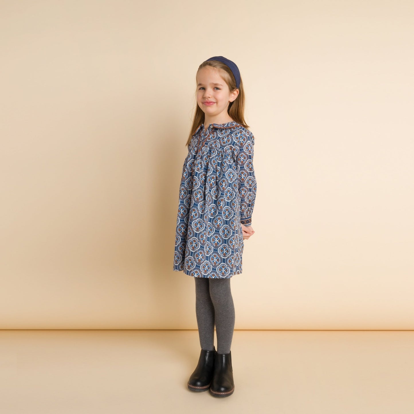 Girls Blue Mosaic Amelia Collar Dress - Blissfully Lavender BoutiqueBeet World