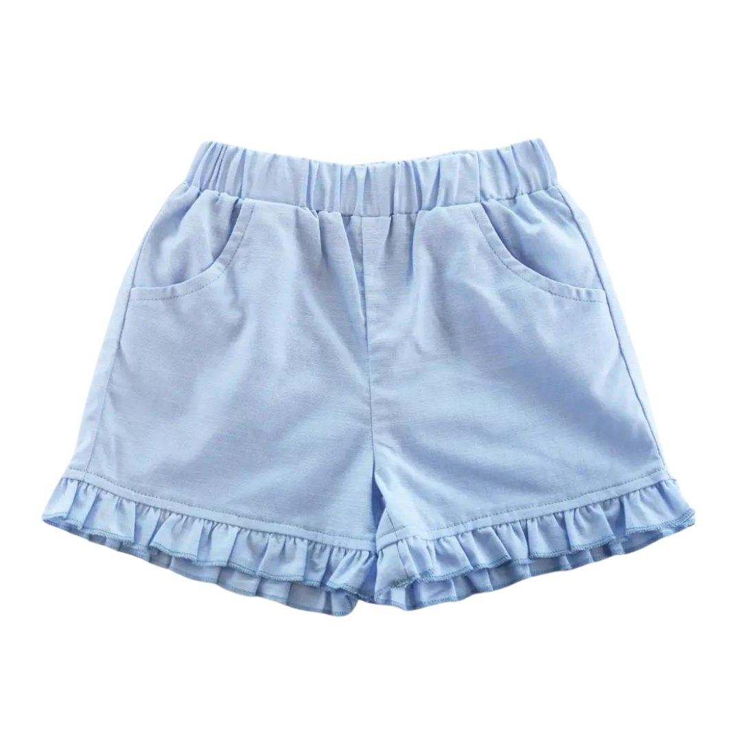 Girls Blue Ruffle Hems Shorts - Blissfully Lavender Boutiquedoe a dear