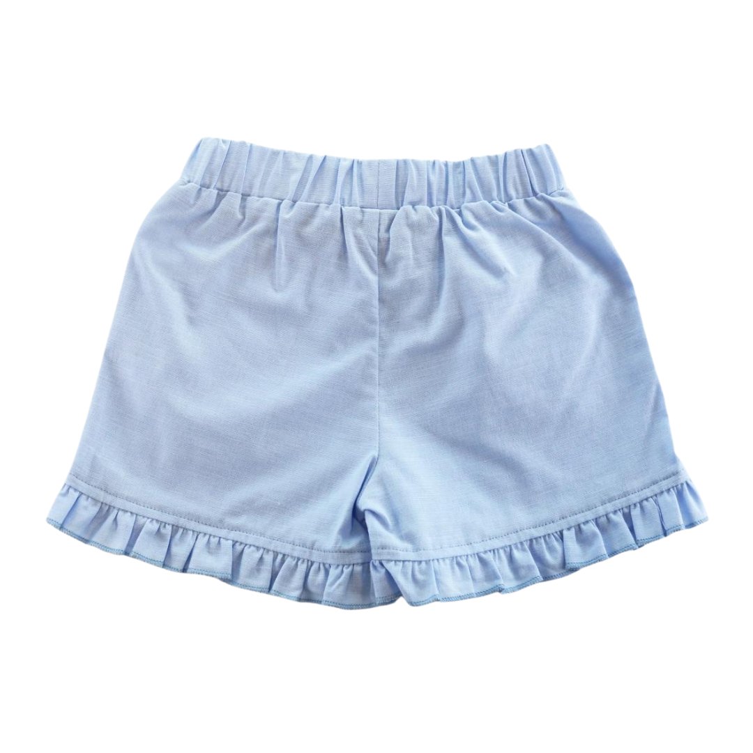 Girls Blue Ruffle Hems Shorts - Blissfully Lavender Boutiquedoe a dear