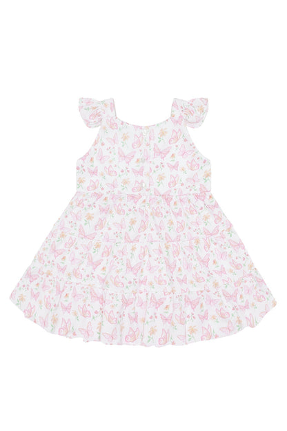 Girls Butterflies Print Ruffle Pima Cotton Dress - Blissfully Lavender BoutiqueNella Pima