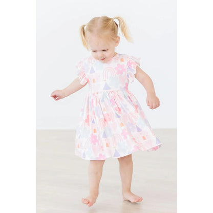 Girls Castles and Rainbows Flutter Sleeve Twirl Dress - Blissfully Lavender BoutiqueMila & Rose