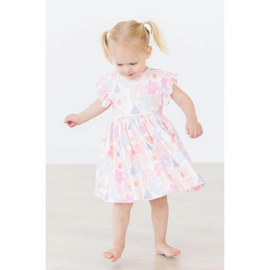 Girls Castles and Rainbows Flutter Sleeve Twirl Dress - Blissfully Lavender BoutiqueMila & Rose