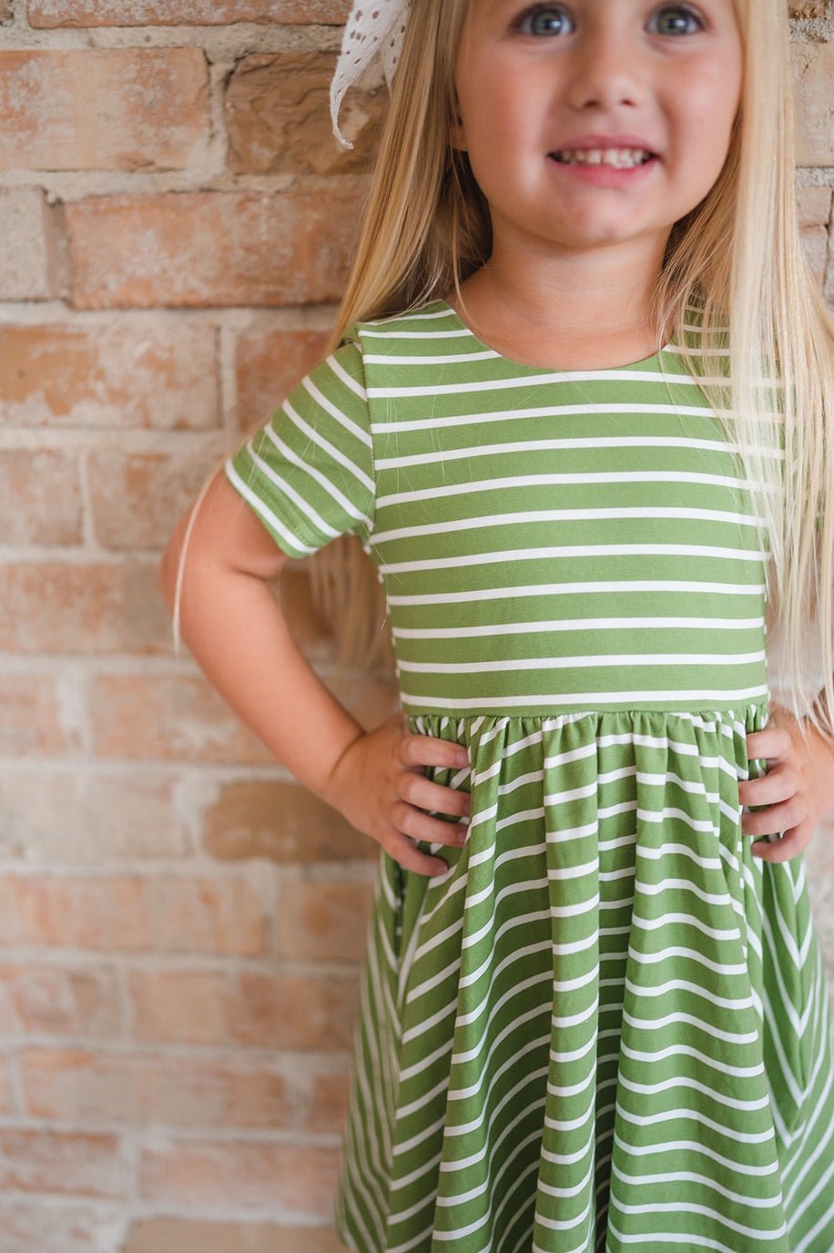 Girls Classic Twirl Dress in Asparagus Stripe - Blissfully Lavender BoutiqueOllie Jay