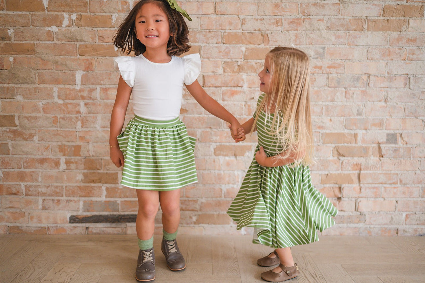 Girls Classic Twirl Dress in Asparagus Stripe - Blissfully Lavender BoutiqueOllie Jay